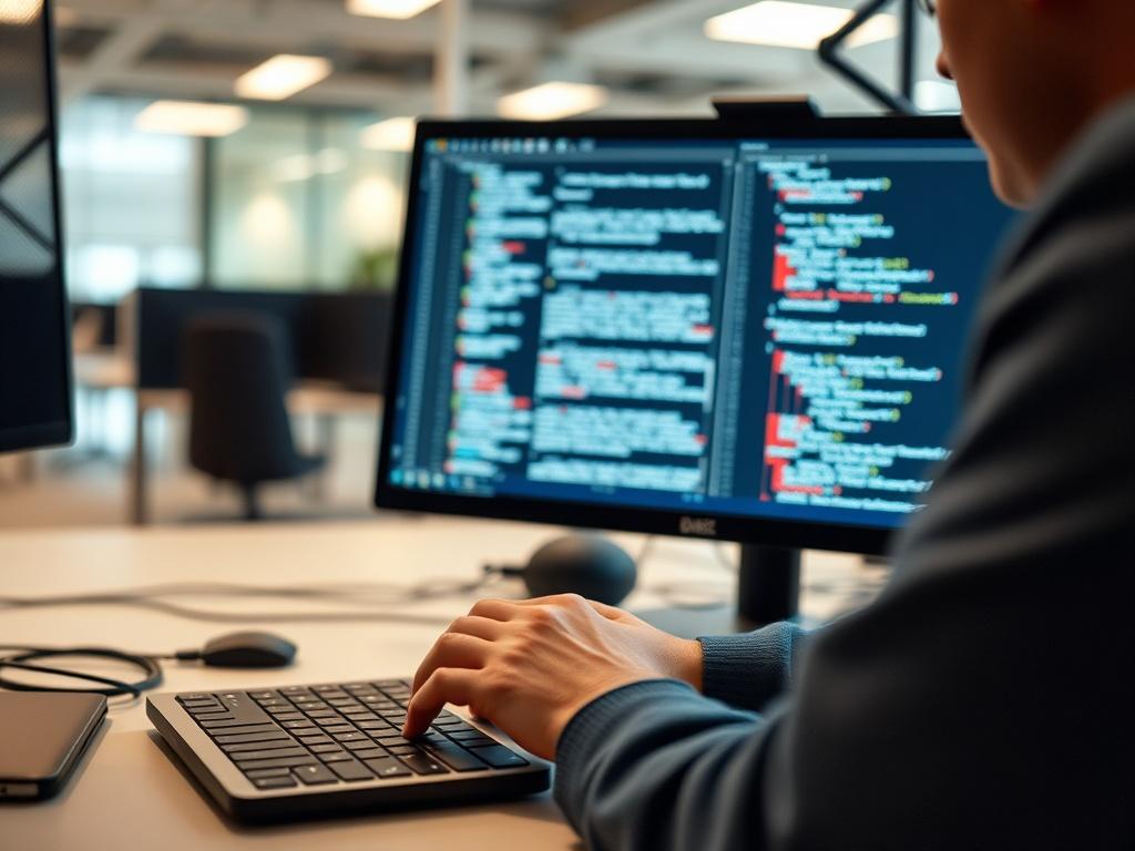 A close up shot of a software engineer working on